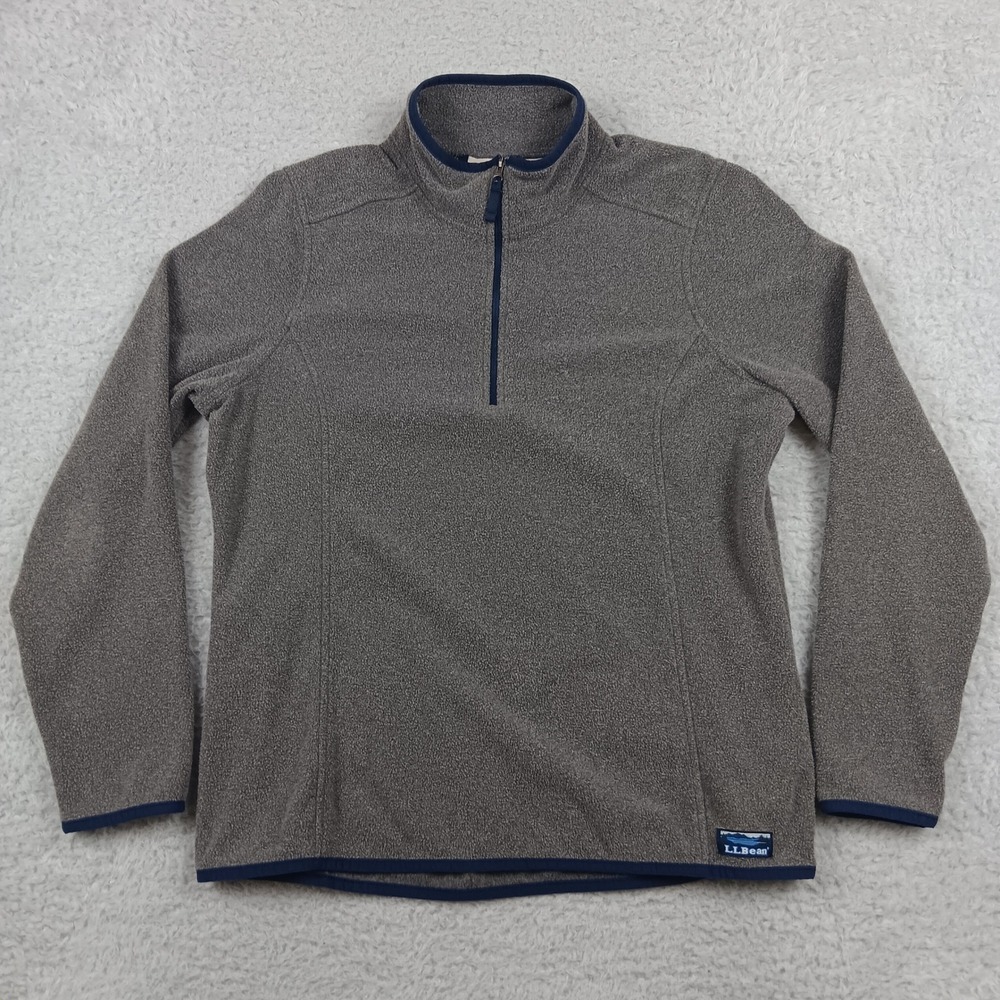 L.L.Bean Pullover Fleece Quarter Zip Womens L Gray Heather Navy Trim 502183